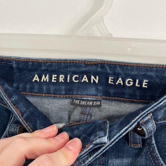AMERICAN EAGLE the Dream Jean Hi-Rise Jegging Dark Wash Ripped Rips High Waisted - Picture 7 of 15